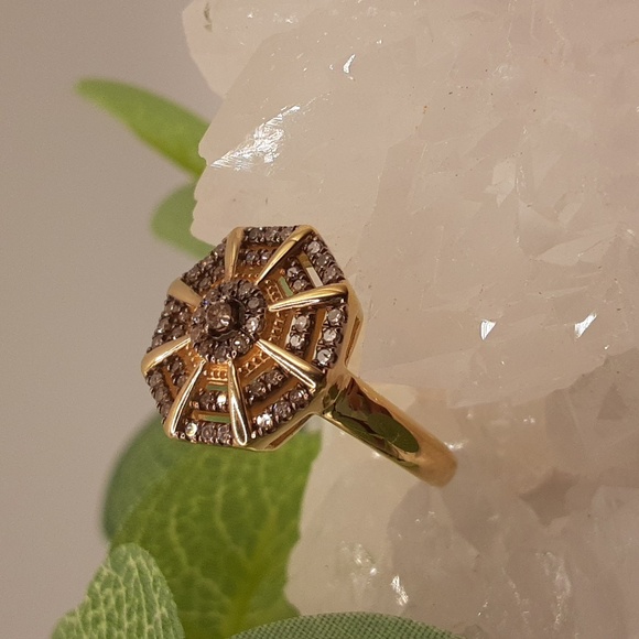 Yellow Gold Over 925, Genuine Champagne Diamond Ring. - Picture 2 of 5